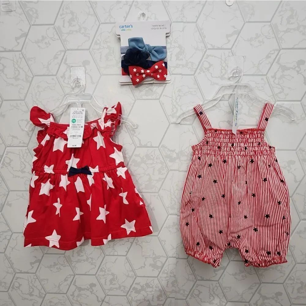 New girl's summer Patriotic 4th July outfit bundle, size NB